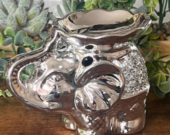 Silver wax burner, Elephant wax burner, Elephant gift, silver living room decor, silver candle holder, silver elephant decor, diamanté decor