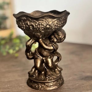 Vintage Cherub Sockel Schüssel Bronze Farbe Putti Figur Kompott Teller Dekor 6 ”