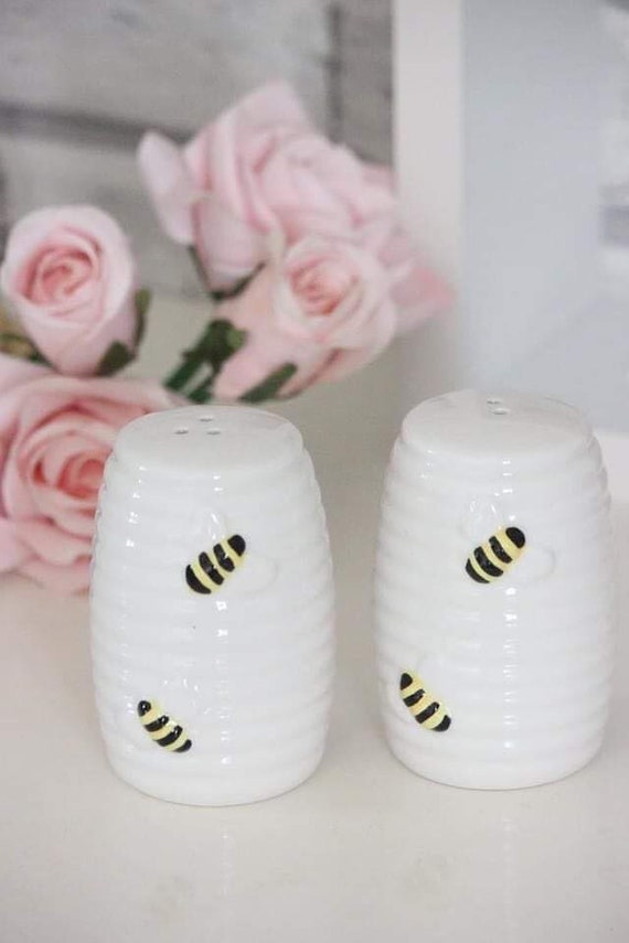 Bee salt and pepper shakers honey bee bee decor bee kitchen Etsy
