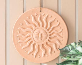 Terracotta Sun Wall Plaque bohemian garden decor
