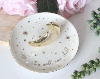 Crescent moon celestial trinket dish gift for her