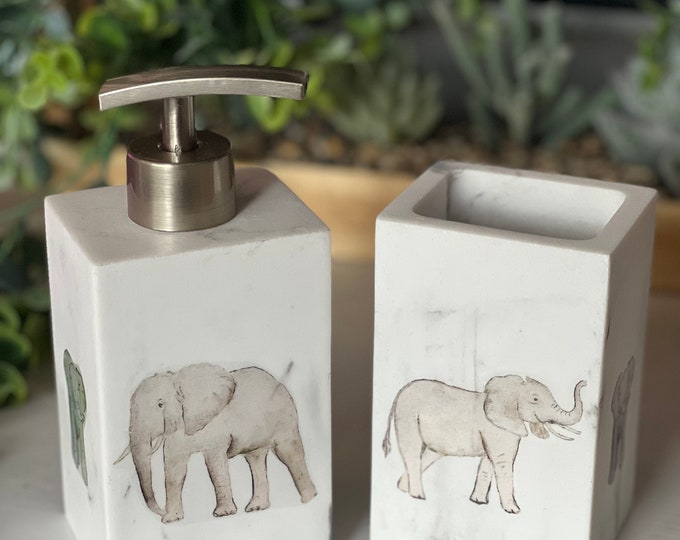 Marble Effect Elephant Soap Dispenser, Elephant Decor, Soap Dispenser, Marble Effect, Hand Wash