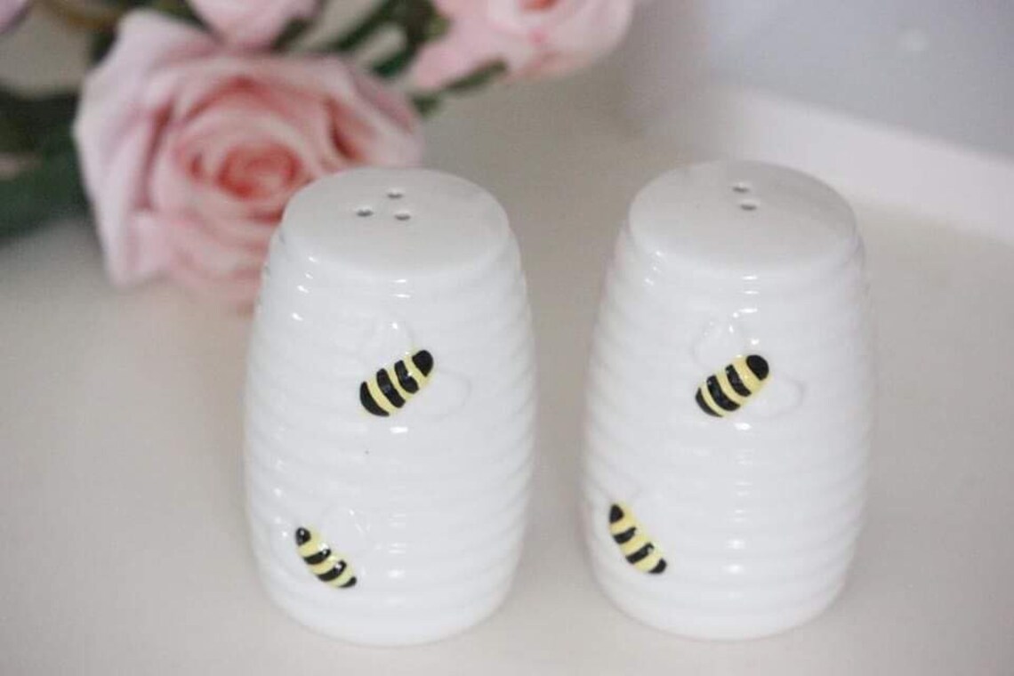 Bee salt and pepper shakers honey bee bee decor bee kitchen Etsy