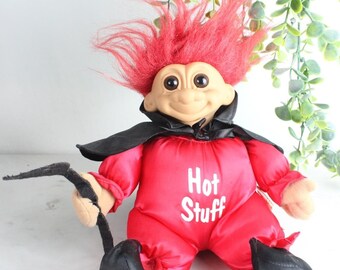 Vintage Russ 'Hot Stuff' Valentine Devil Troll 1990 alto 25 cm capelli rossi