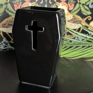 Ceramic black coffin oil burner Halloween witchy gothic