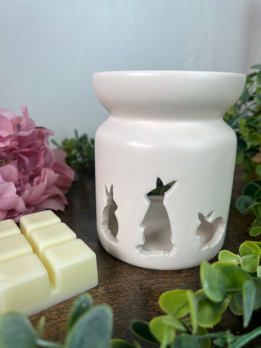Ceramic White Wax Melt Burner Rabbit Cutout Design Scented Wild Orchid ...