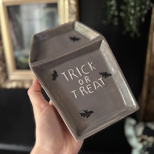Trick or treat ceramic trinket dish snack tray Halloween gothic