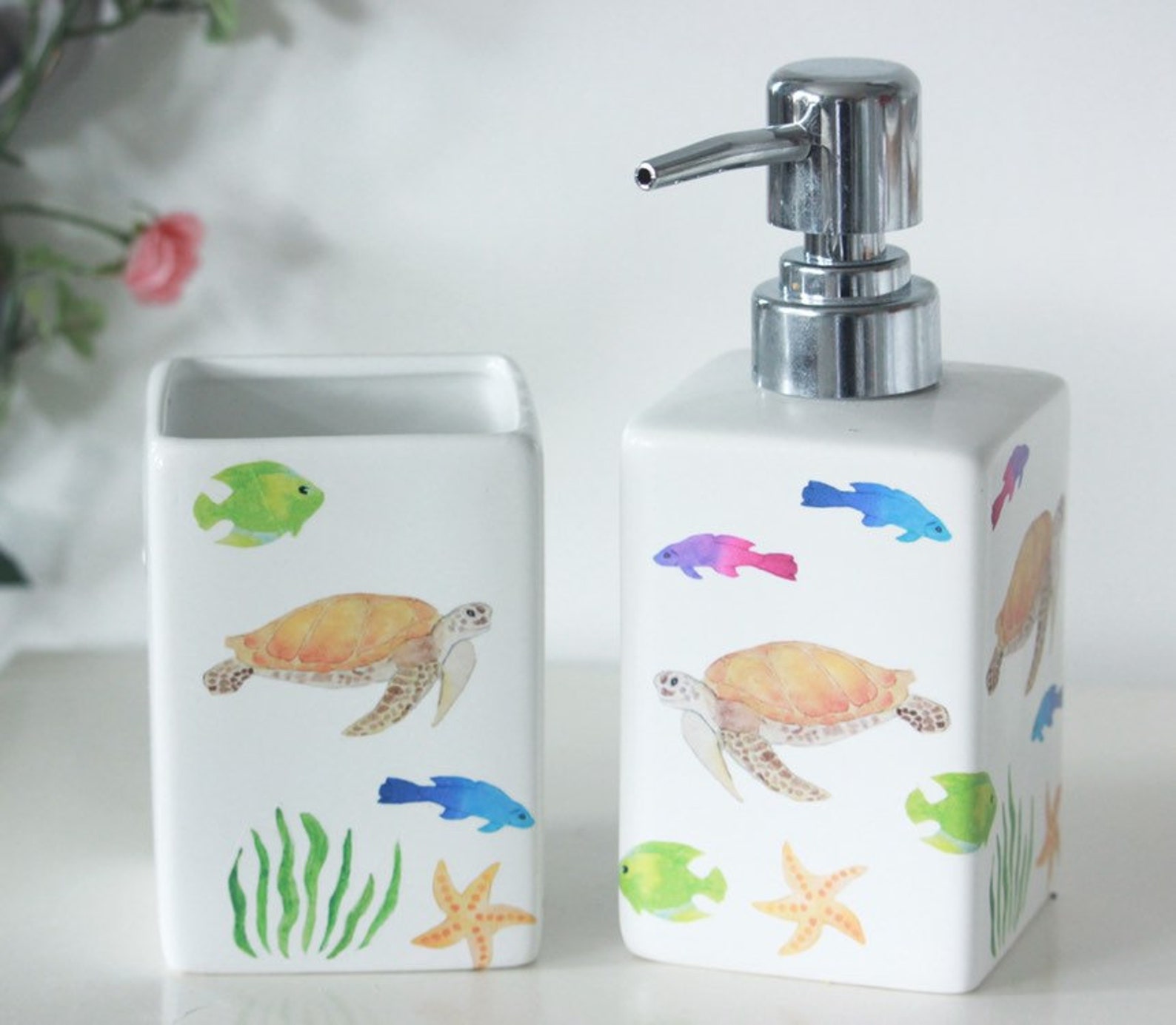 Sea animals soap dispener bathroom dispenser hand cream Etsy