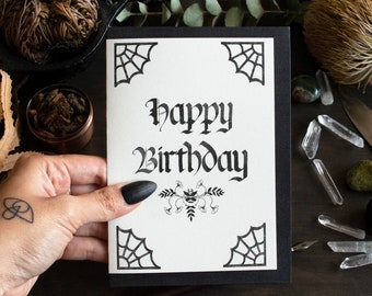 Gothic Lettering Happy Birthday Risograph Greeting Card