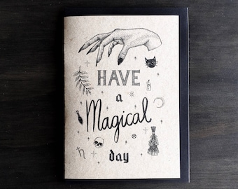 Witch Card. Riso Printed Card. Have A Magical Day. Celebration Card. Birthday Card. Blank Card. Witchy Art.