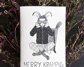 Krampus Christmas Card. Merry Krampus. Happy Krampus. Quirky Christmas Card. Unique Card. Risograph Printed Card.