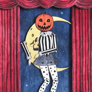 Printable Halloween Pumpkin Clown Circus Girl Paper Doll. Printable Paper Doll. DIY Paper Doll. image 1