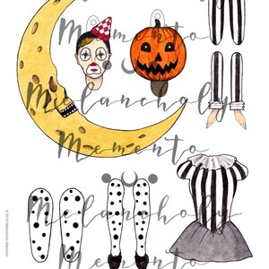 Printable Halloween Pumpkin Clown Circus Girl Paper Doll. Printable Paper Doll. DIY Paper Doll. image 3