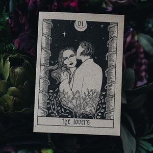Bruiloft kaart de liefhebbers Tarot kaart. Heksenkaart. Voor hem. Voor haar. Risograph wenskaart. Occulte kaart. Jubileumkaart