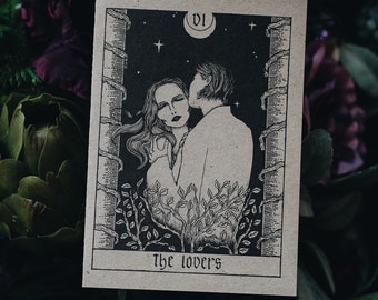 Wedding Card The Lovers Tarot Card. Witchy Card. For Him. For Her. Risograph Greeting Card. Occult Card. Anniversary Card