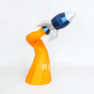 DIY Low Poly Papercraft Rocket Template, Low Poly Papercraft Rocket Sculpture, Make Your Own Rocket, Papercraft 3D Space Party Decoration image 7