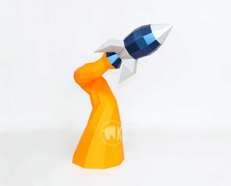 DIY Low Poly Papercraft Rocket Template, Low Poly Papercraft Rocket Sculpture, Make Your Own Rocket, Papercraft 3D Space Party Decoration image 7