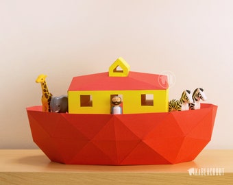 Noah's Ark Papercraft Template, Papercraft Ark, Noahs Ark Decoration, DIY Printable Ark Boat, 3D Low Poly Paper Ark To Make - PDF Download