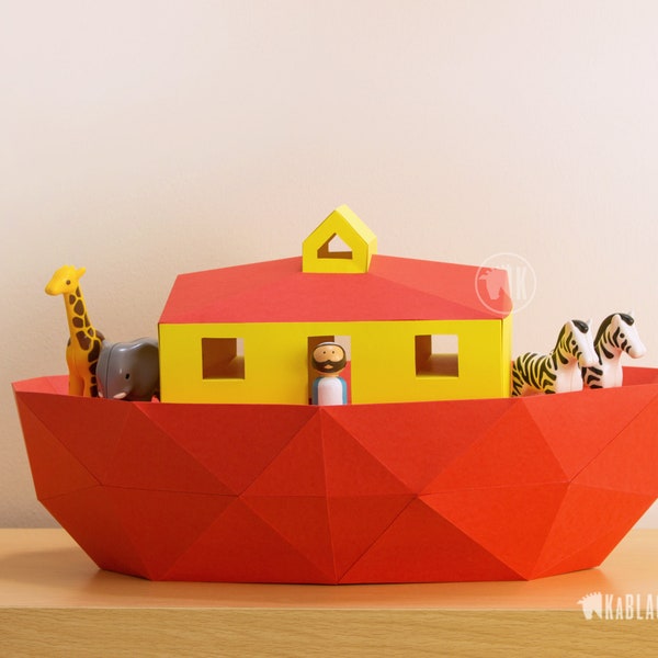 Noah's Ark Papercraft sjabloon, Papercraft Ark, Noahs Ark decoratie, DIY afdrukbare Ark boot, 3D laag poly papier Ark om te maken - PDF Download