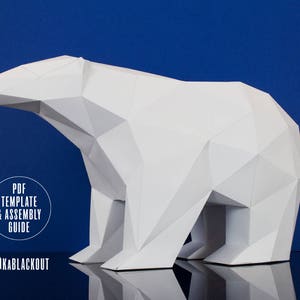 Polar Bear Papercraft, Papercraft Bear, Low Poly Polar Bear, DIY Polar Bear, Paper Bear Sculpture, DIY Bear Lowpoly PDF Printable Template image 1