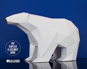 Eisbär Papercraft, Papercraft Bär, Low Poly Eisbär, DIY Eisbär, Papierbär Skulptur, DIY Bär Lowpoly - PDF-Vorlage zum ausdrucken