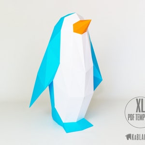 Sjabloon XL pinguïn, papercraft pinguïnpatroon pdf, low Poly pinguïnvogel, doe-het-zelf 3D-afdrukbare pinguïn - downloaden