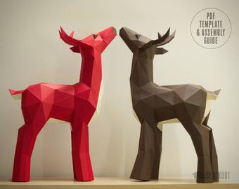 Deer Papercraft , Papercraft Deer, DIY Deer, Low Poly Deer, Deer Sculpture, Paper Deer, Woodland Deer Decor  - Printable PDF Template