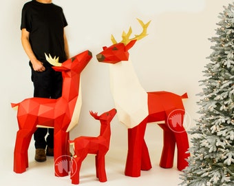 Deer Papercraft Bundle, Papercraft Deer Templates, Papercraft 3D, Low Poly Papercrafts, DIY Printable Deer, Christmas Reindeer PDF Template