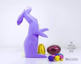 Hare Papercraft Template, Papercraft Rabbit, 3D Origami Hare, DIY Rabbit Decor, Spring Home Decor, Moon Gazing Hare - PDF Download