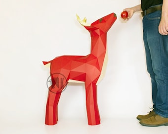 Deer Papercraft Template, Printable PDF Reindeer Pattern, Low Poly Papercraft Deer, DIY Reindeer Template, 3D Christmas Papercraft Template