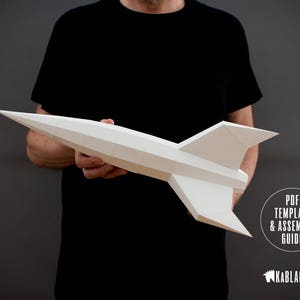 Papercraft Rocket Template, DIY Rocket, Low Poly Rocket, 3D Origami NASA Spaceship, Space Paper Craft, Desk Decor PDF Printable Download image 3