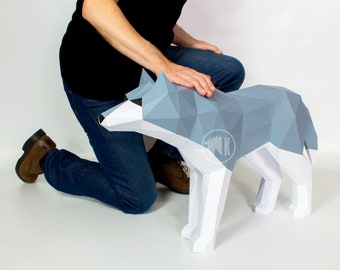 Modèle de papercraft loup, motif loup bricolage, créations en papier de loup low poly, 3D papercraft loup, loup diabolique imprimable PDF - téléchargement immédiat