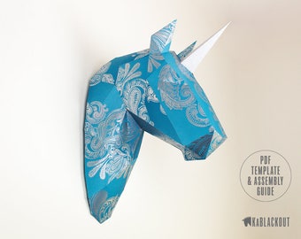 Unicorn Trophy, Low Poly Unicorn Papercraft Template, Papercraft Unicorn, 3D Lowpoly Paper Unicorn Wall Trophy -  DIY PDF Printable Download