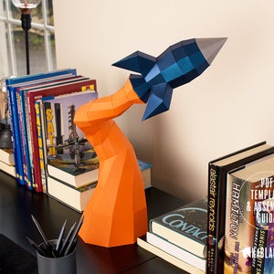 Low Poly Papercraft Rocket Paper Rocket Desk Decor Paper Craft Spaceship Blast Off Rocket Printable PDF Template Download image 1