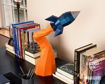 Low Poly Papercraft Rakete | Rakete Schreibtisch Dekor | Papiermodell Raumschiff | Blast Off Rocket - Druckbare PDF-Vorlage zum Herunterladen