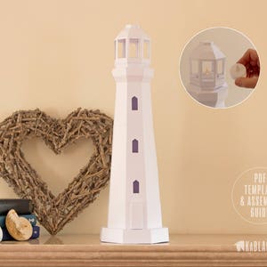 Lighthouse Papercraft, Low Poly Lighthouse Template, DIY Tea Light Lighthouse Model, Nautical Decor, Beach Decor PDF Printable Download image 1