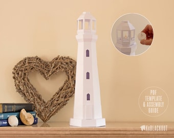 Lighthouse Papercraft, Low Poly Lighthouse Template, DIY Tea Light Lighthouse Model, Nautical Decor, Beach Decor - PDF Printable Download