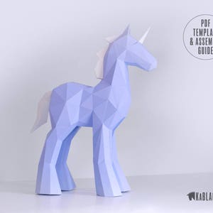 Papercraft Unicorn Template, DIY Unicorn Papercraft, Low Poly Unicorn Sculpture, Unicorn Decor, 3D Paper Unicorn Printable PDF Template image 1