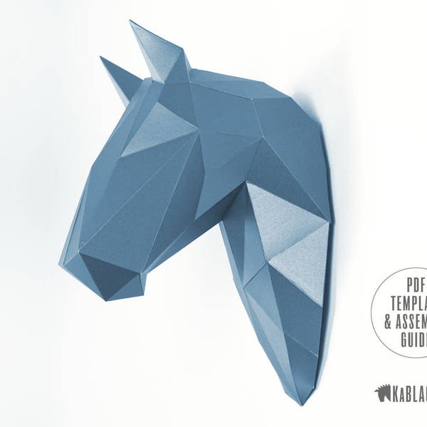 Horse Wall Trophy Papercraft Template, DIY Horse Head, Low Poly Horse Trophy Head, 3D Origami Horse Wall Decor - Printable PDF Download