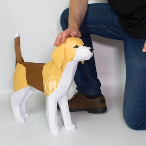 Plantilla de papel Beagle, perro de papel, Beagle DIY, perro de origami, perro de polígonos reducidos, cachorro poligonal, plantilla PDF de cachorro de papel