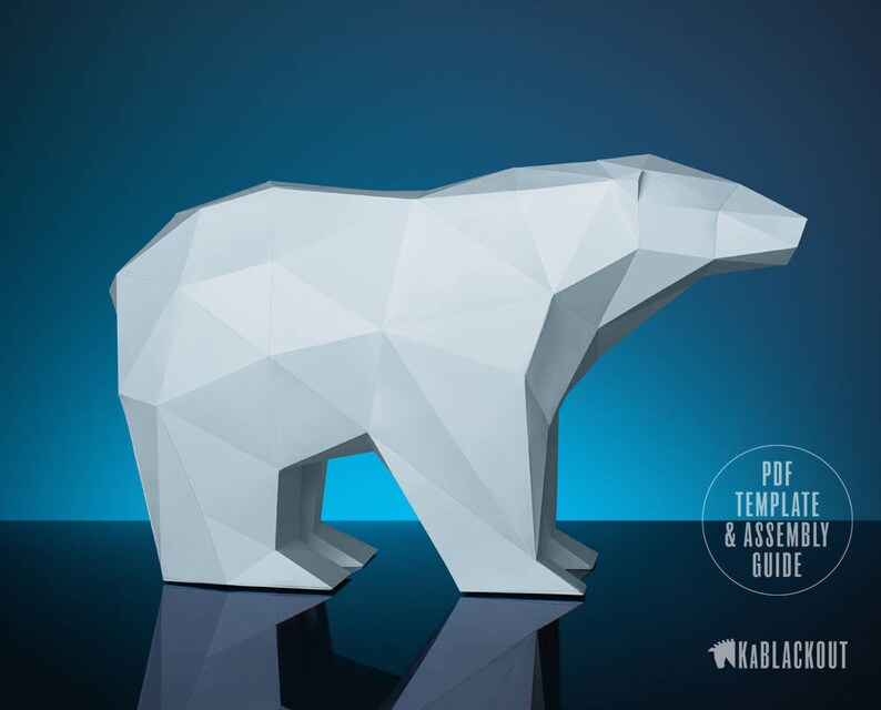 Polar Bear Papercraft, Papercraft Bear, Low Poly Polar Bear, DIY Polar Bear, Paper Bear Sculpture, DIY Bear Lowpoly PDF Printable Template image 2