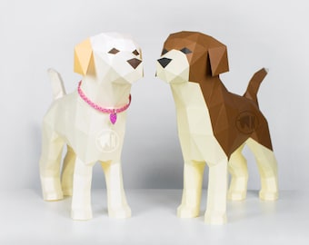 Hund Papiervorlage, Papiermodell Welpe, DIY druckbarer 3D-Welpe zum Basteln, PDF Hundevorlage, Low Poly Hund, Geschenk für Hundeliebhaber