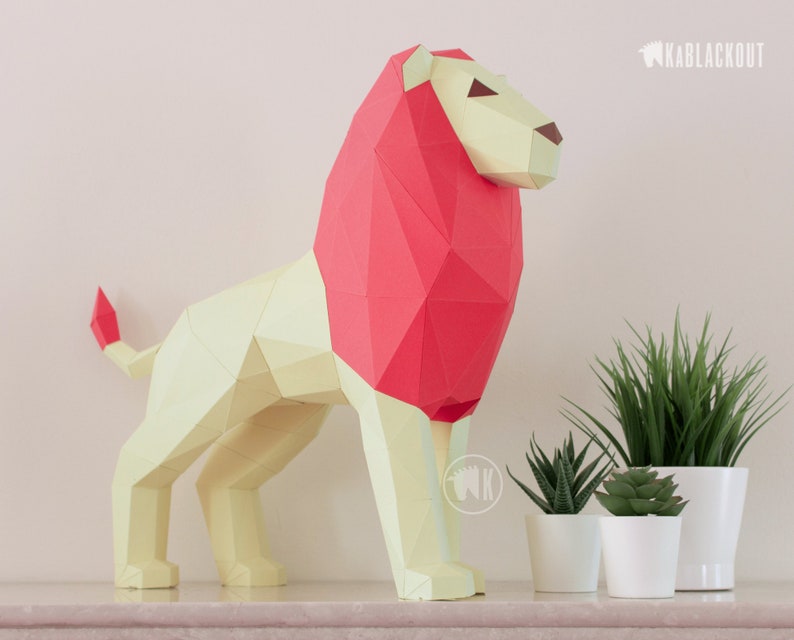 Lion Papercraft Template, Papercraft Lion, 3D Paper Lion, Polygonal Papercraft, DIY Paper Model, Printable Low Poly Lion PDF Download image 10