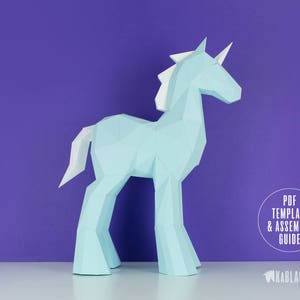 Papercraft Einhorn Vorlage, DIY Einhorn Papiermodell, Low Poly Einhorn Skulptur, Einhorn Dekor, 3D Papier Einhorn Druckbare PDF Vorlage Bild 9