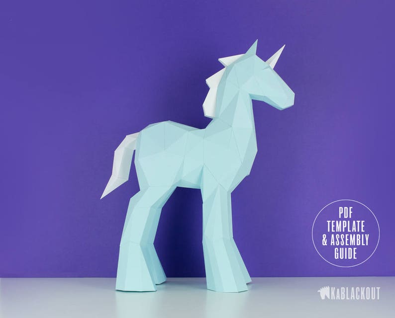 Papercraft Unicorn Template, DIY Unicorn Papercraft, Low Poly Unicorn Sculpture, Unicorn Decor, 3D Paper Unicorn Printable PDF Template image 9