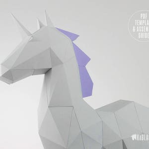 Papercraft Unicorn Template, DIY Unicorn Papercraft, Low Poly Unicorn Sculpture, Unicorn Decor, 3D Paper Unicorn Printable PDF Template image 10