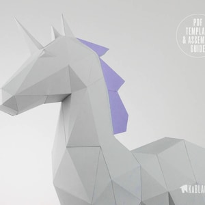 Papercraft Unicorn Template, DIY Unicorn Papercraft, Low Poly Unicorn ...