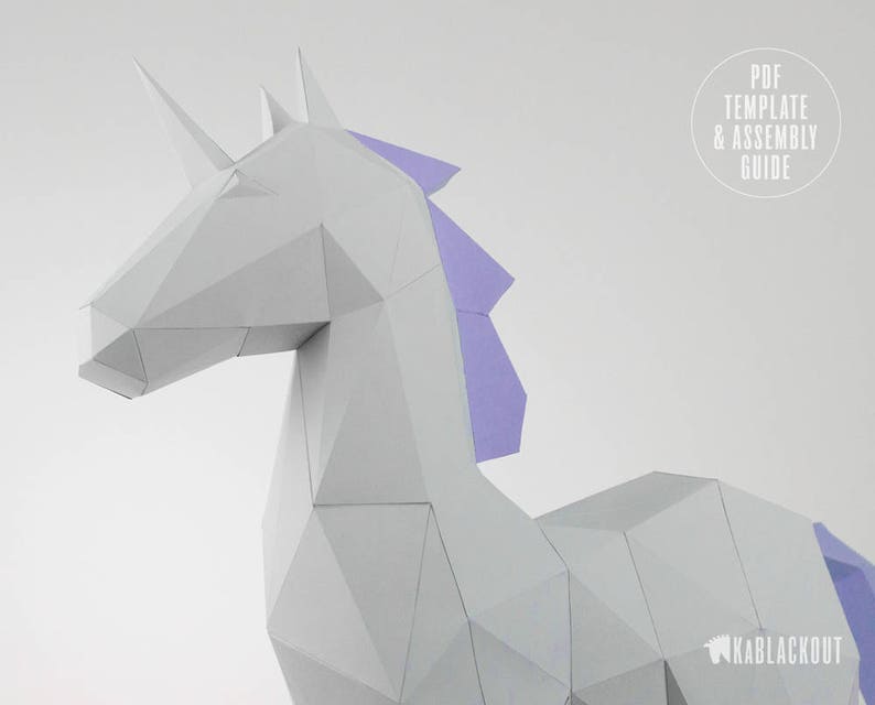 Papercraft Unicorn Template, DIY Unicorn Papercraft, Low Poly Unicorn Sculpture, Unicorn Decor, 3D Paper Unicorn Printable PDF Template image 10