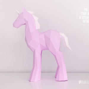 Papercraft Einhorn Vorlage, DIY Einhorn Papiermodell, Low Poly Einhorn Skulptur, Einhorn Dekor, 3D Papier Einhorn Druckbare PDF Vorlage Bild 8