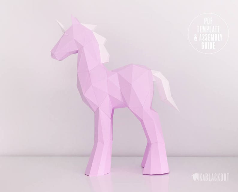 Papercraft Unicorn Template, DIY Unicorn Papercraft, Low Poly Unicorn Sculpture, Unicorn Decor, 3D Paper Unicorn - Printable PDF Template image 8